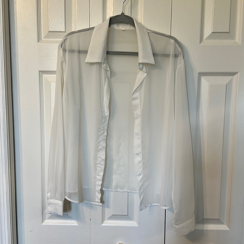 Sheer white button down